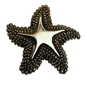 Starfish Gold Tone Chunky  Brooch Pin Pendant Beach Tropical Sea Ocean Life